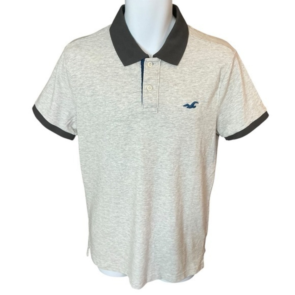 Hollister Light Gray Polo with Dark Accents Short Sleeve Mens Size Medium